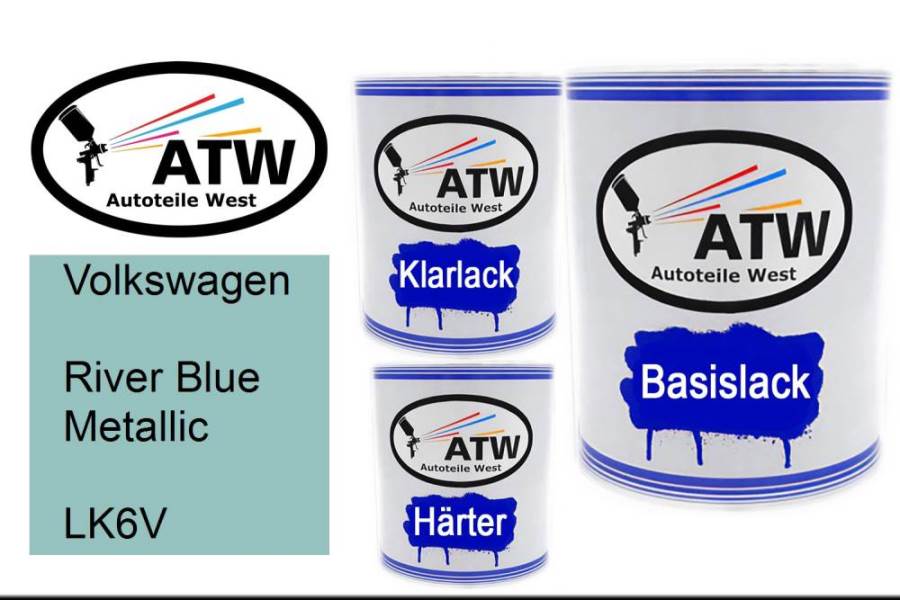 Volkswagen, River Blue Metallic, LK6V: 1L Lackdose + 1L Klarlack + 500ml Härter - Set, von ATW Autoteile West.